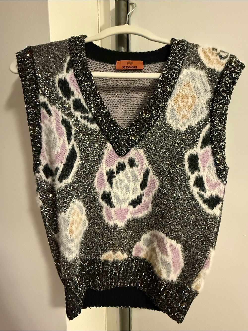 Missoni Gray Sequin Knit V-Neck Vest